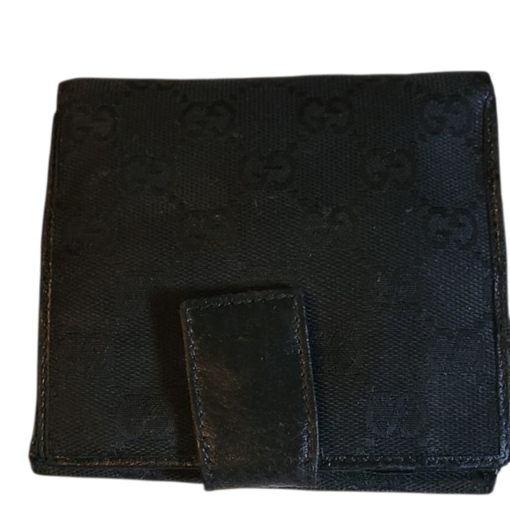 Gucci Black Wallet COMPACT Monogram Metal Bar French Flap Wallet Black AUTHENTIC - Picture 9 of 13